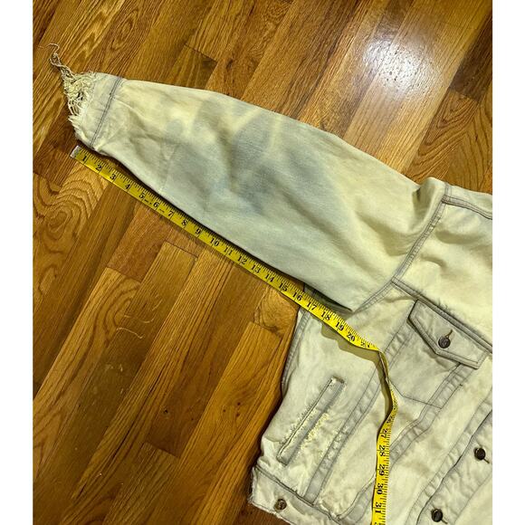 Vintage 90s Jinglers Fade Out Distressed Yellow Bleached Jean Denim Jacket XL - Picture 8 of 12